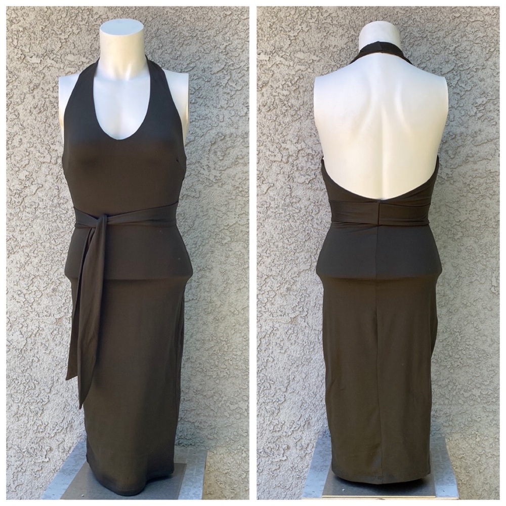 Joe & Elle Backless Bodycon Sexy Halter Illusion Waist Tie Dress - Green XS